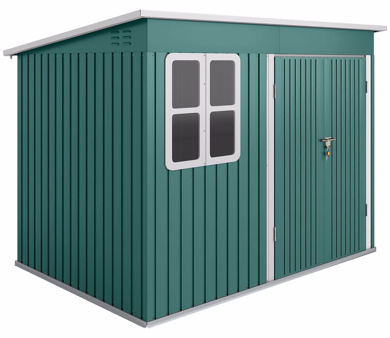Capanno da giardino in metallo con finestra e porta larga – Colore: Verde | Dimensioni: 260x177x190 cm