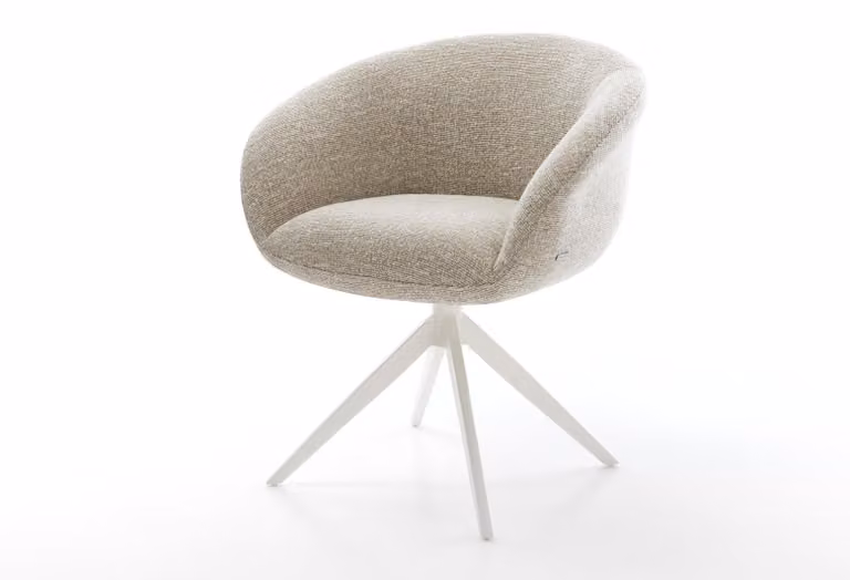 DELIFE sedia girevole Vinka-Flex con braccioli in tessuto morbido beige telaio trasversale largo bianco 360° girevole funzione dondolo nucleo a molle insacchettate