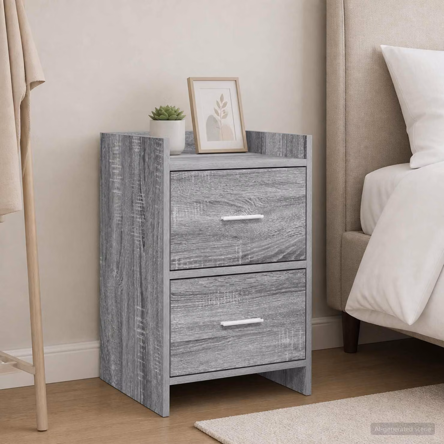 Comodino moderno vidaXL in legno ingegnerizzato e metallo, grigio opaco, L 40 cm x P 30 cm x H 60 cm
