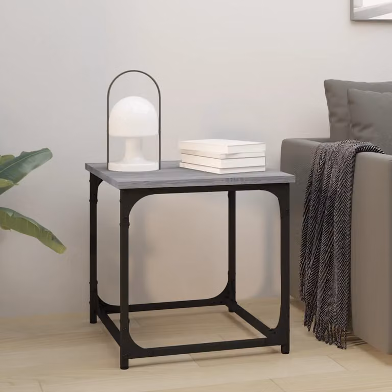 vidaXL Tavolino Quadrato Grigio in Legno e Metallo per Soggiorno L/P/H: 40 x 40 x 40 cm