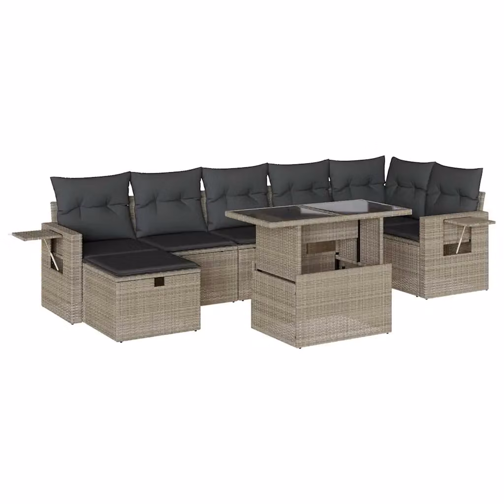 vidaXL Set Divano da Giardino a L 8pz con Cuscini Grigio Moderno in Polyrattan e Acciaio – 2