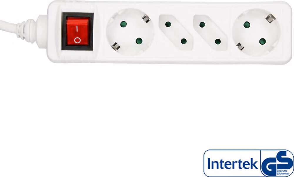 InLine® 16441T Striscia di prese, 4 vie, 2x contatto di terra + 2x Euro, con interruttore, 1,5 m, bianco