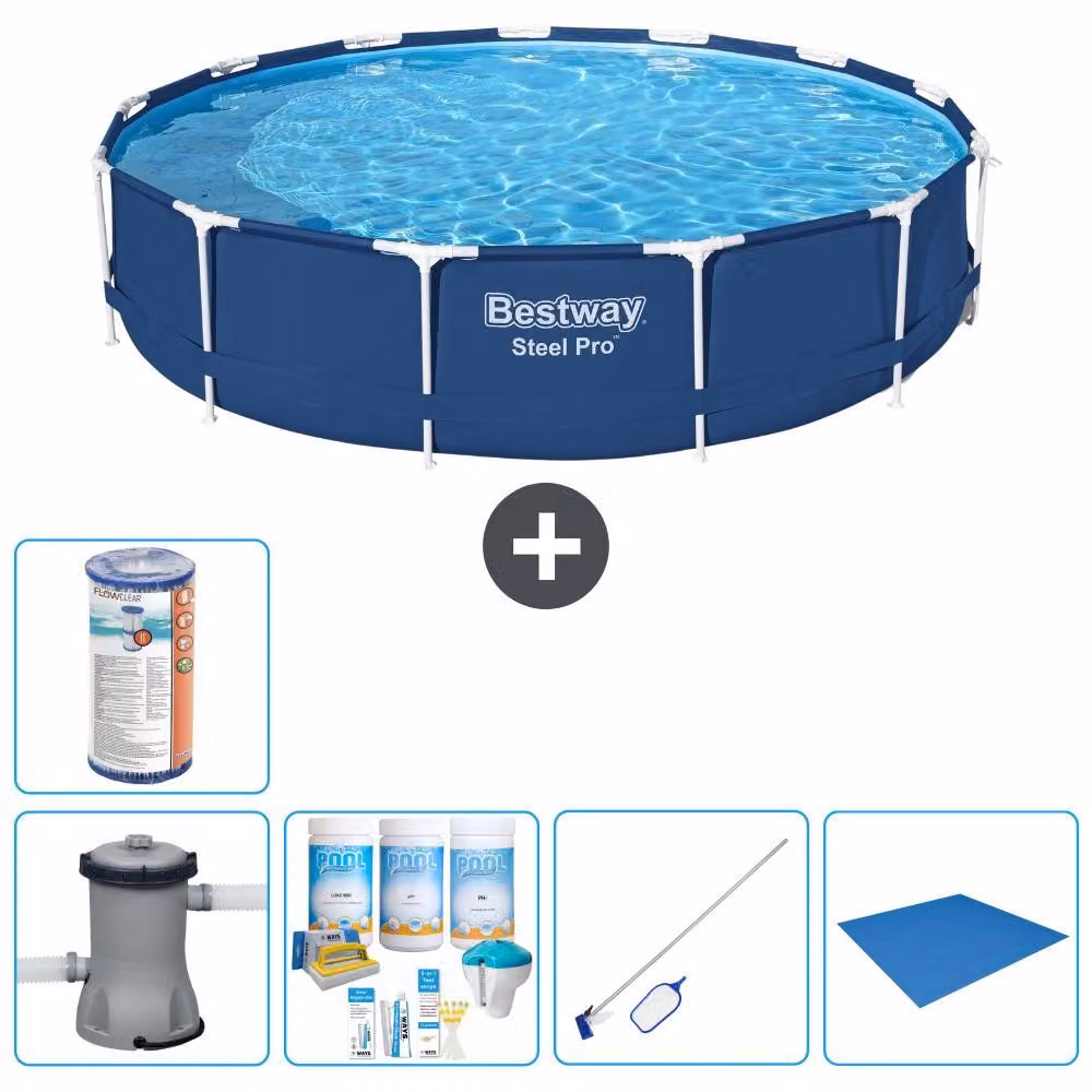 Bestway Steel Pro, piscina in acciaio, forma rotonda - 396x84 cm - composta da 6 parti, modello S22112
