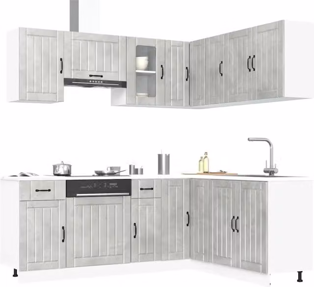 Set di mobili da cucina moderno vidaXL in 11 pezzi grigio con ante a battente e ripiani interni