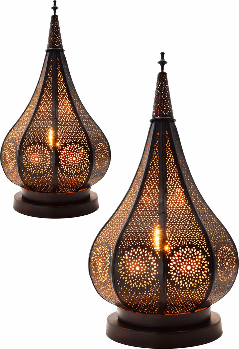 set di 2 lampade orientali da tavolo Kais 38cm nero E14 | lampade da tavolo marocchine piccole in metallo, paralume | lampada da comodino moderna, per design vintage, retrò e country house