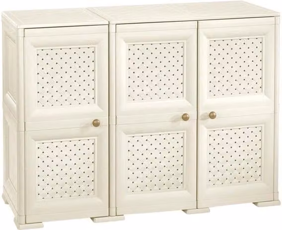 Armadio 3 Ante Angora Tontarelli in Rattan Beige e Bianco con Ante Traforate L: 118 cm, P: 43 cm, H: 85,5 cm
