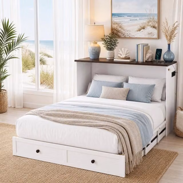 Letto matrimoniale trasformabile in armadio 140x200 cm bianco