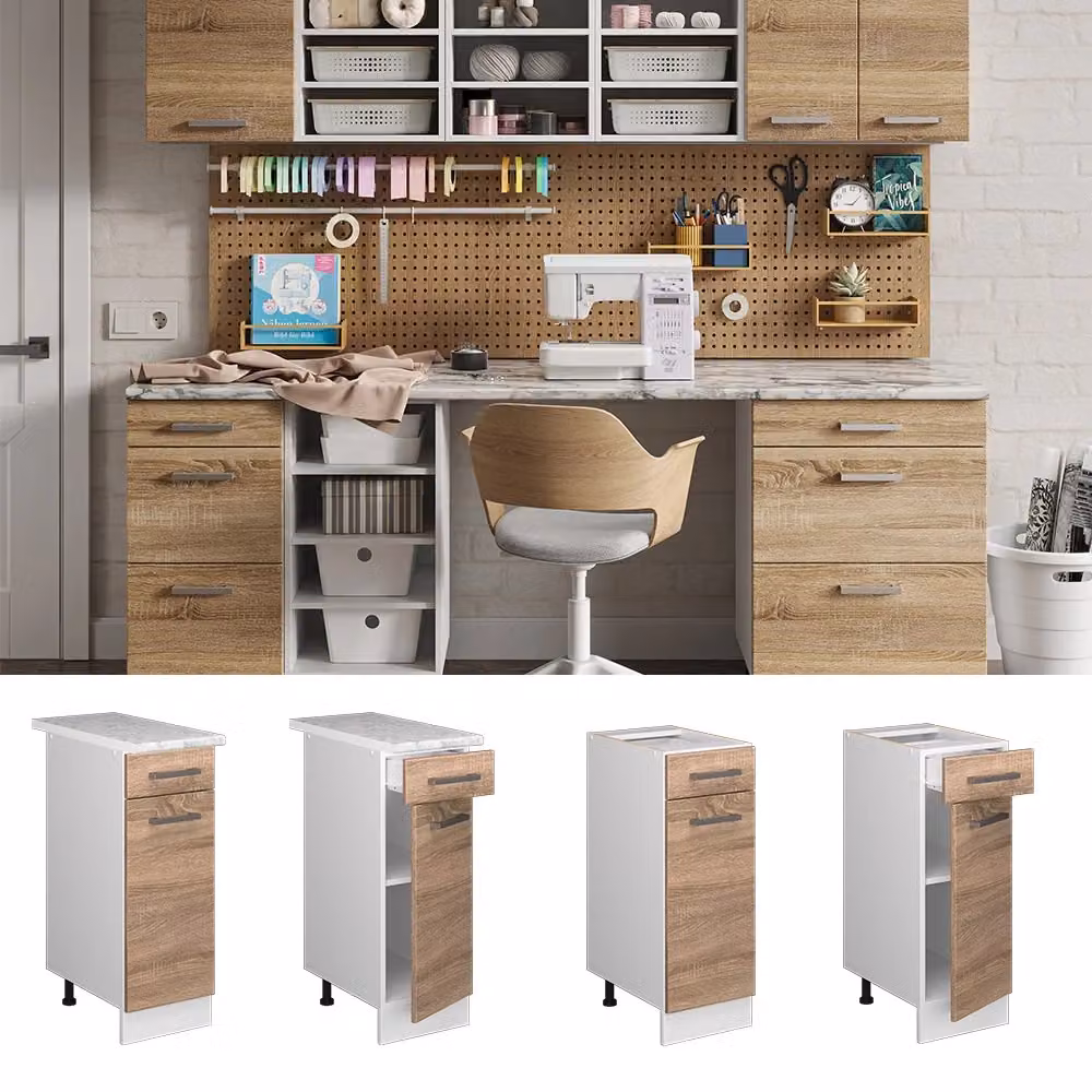 Base cucina Vicco R-Line Sonoma bianca con cassetto e piano di lavoro L/P/H: 30 x 60 x 81,6 cm – 2
