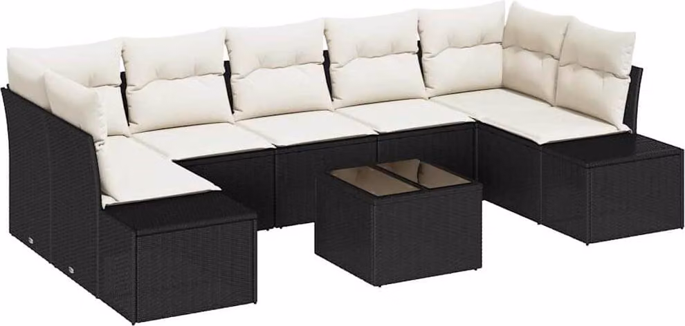 Set Divano da Giardino con cuscino 8 pcs Nero polyrattan