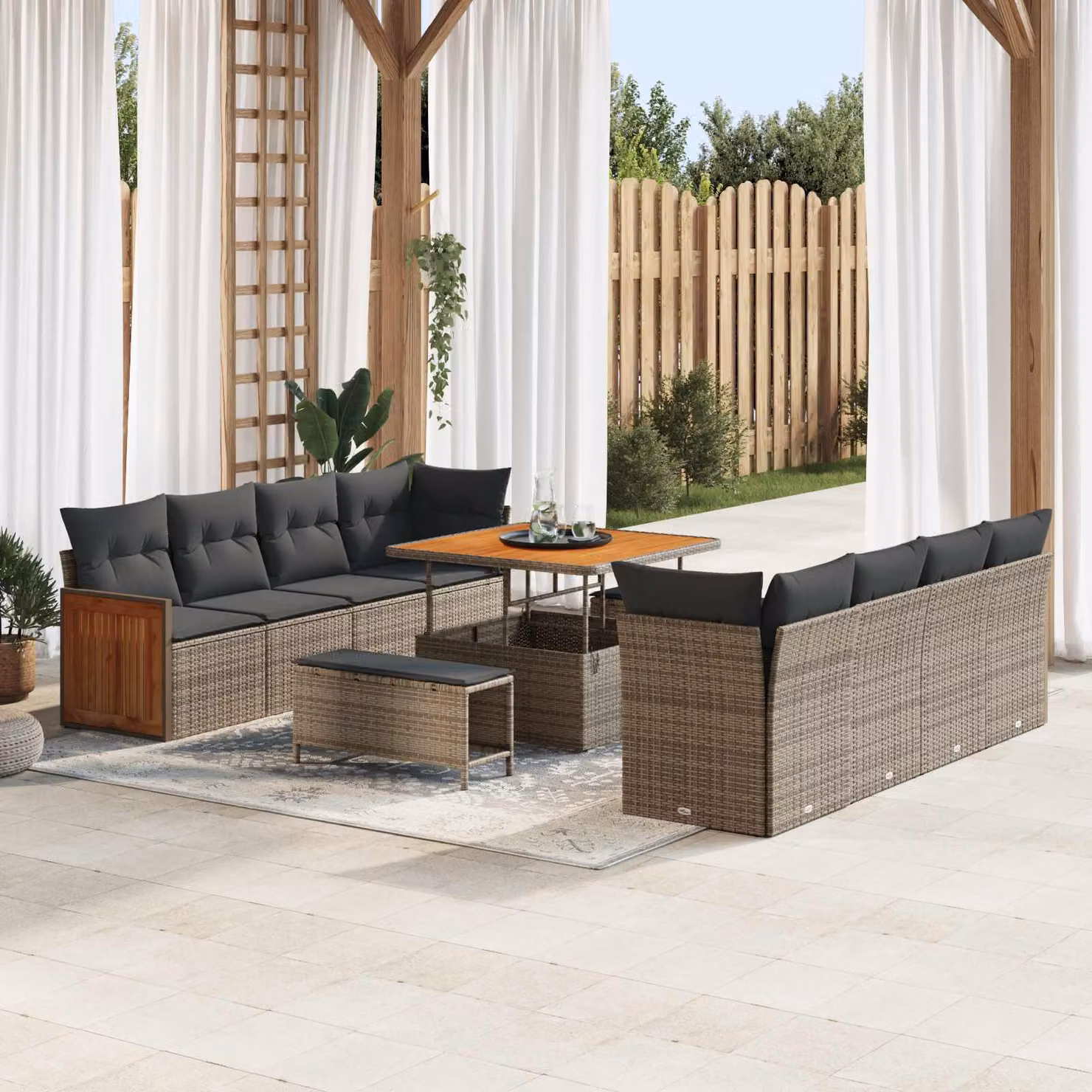 Set Divano da Giardino vidaXL 11 Pezzi L-Shape Grigio con Cuscini e Tavolino – 1