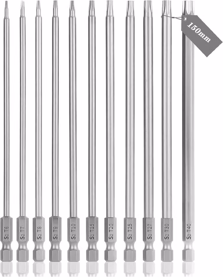 Set di cacciaviti Torx, 11 pezzi, lunghezza 150 mm, con attacco esagonale da 1/4 di pollice, per l'officina