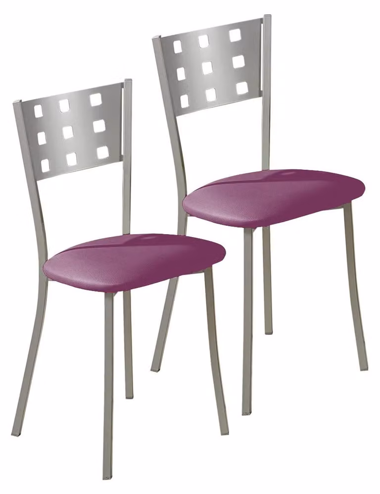 2 sedie da cucina, in metallo, color melanzana, altezza seduta 45 cm