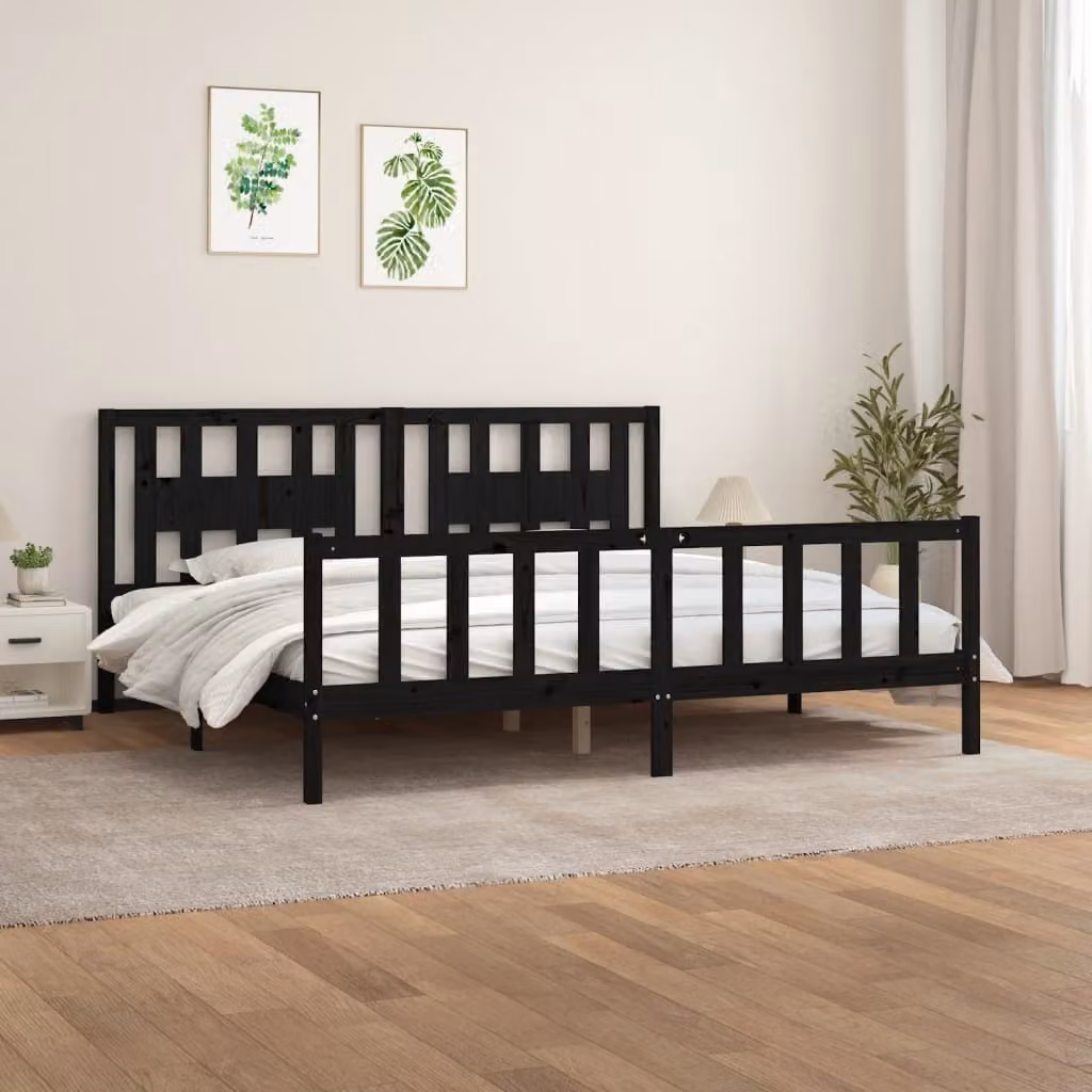 vidaXL Giroletto con Testiera in Legno Massello di Pino Nero 200x200 cm