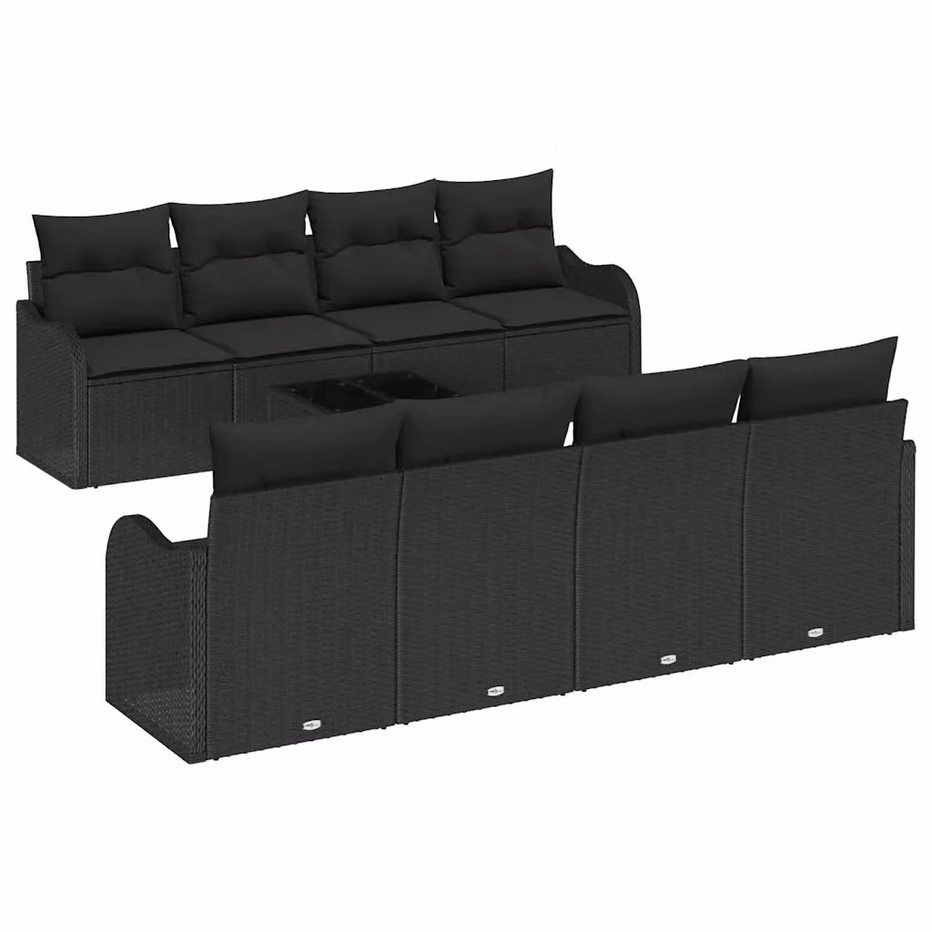 Set Divano da Giardino Moderno vidaXL Nero con Cuscini e Tavolino, Struttura in Metallo e Rattan, L/P/H: 55 x 55 x 37 cm – 2