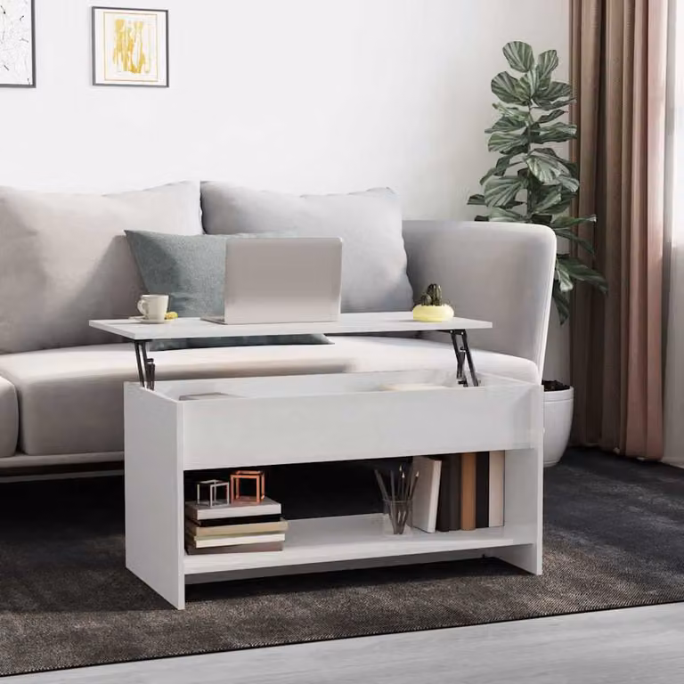 vidaXL Tavolino da Salotto Moderno Bianco Lucido in Legno Multistrato L: 102 cm, P: 50 cm, H: 52,5 cm