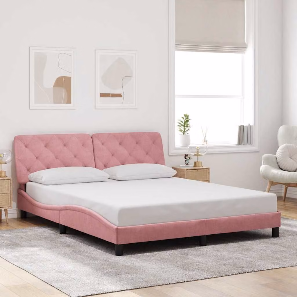 vidaXL Giroletto senza Materasso in Velluto Rosa L/P/H: 200 x 160 x 74,5 cm – 1