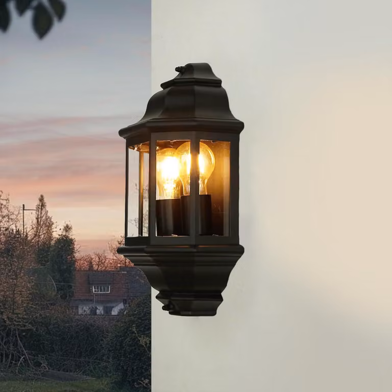 Lampada da parete esterna, nera, a 2 luci, attacco E27, grado di protezione IP44, altezza 43 cm, stile nautico