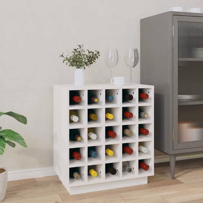 vidaXL Portabottiglie Bianco in Legno di Pino Rustico L: 55,5 cm, P: 34,0 cm, H: 61,0 cm