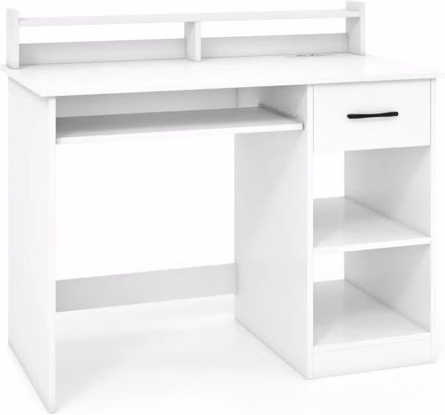 Scrivania moderna per computer con porta di ricarica USB/Type-C e presa di corrente, colore bianco