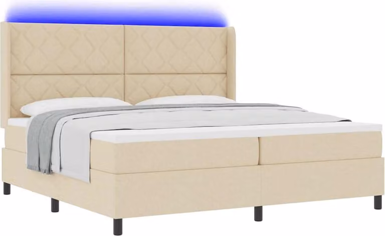 Letto a Sorgente LED con materasso Crema 200 x 200 cm Tessuto