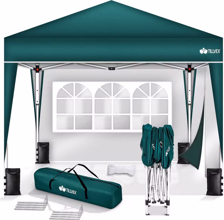 gazebo tillvex 3x3m verde - con 2 pannelli laterali impermeabili | gazebo pieghevole pop-up regolabile in altezza | tenda da giardino protezione UV 50+ | tenda da festa con borsa per giardino