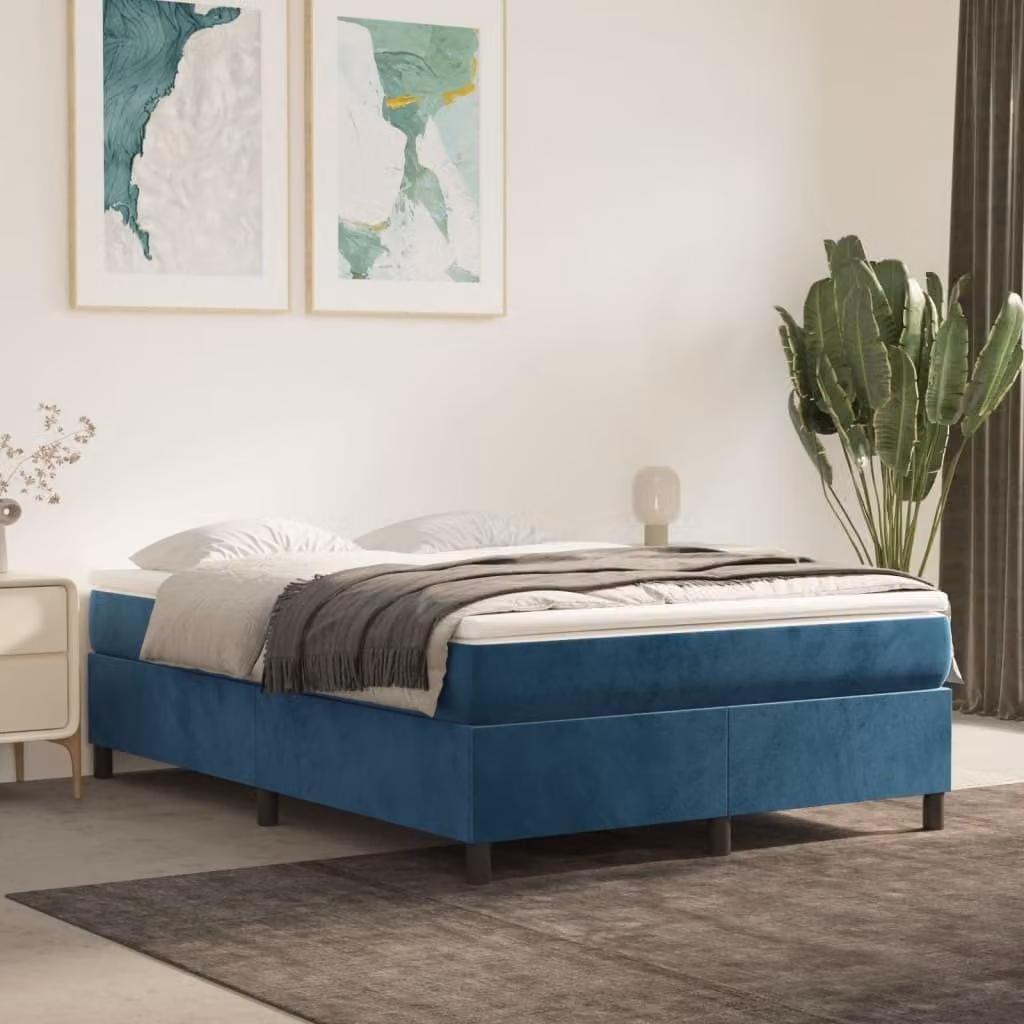 Maison Exclusive - Struttura Letto a Rete a Molle Blu Scuro 140x190 cm in Velluto