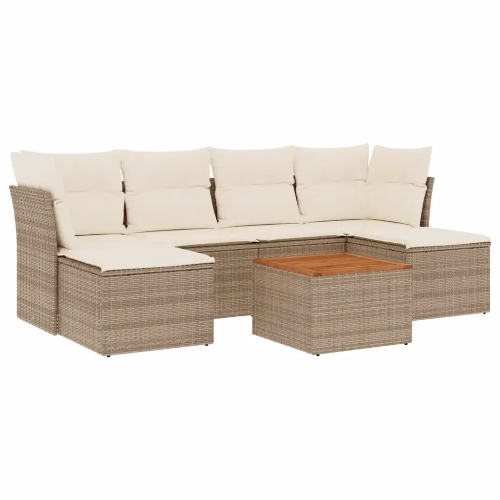 Set di divani da giardino VIDAXL in polyrattan con cuscini beige, design moderno a L composto da 7 pezzi – 2