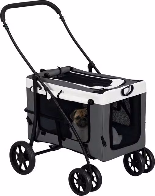 Passeggino per cani e gatti pieghevole a 4 ruote con navicella rimovibile e tracolla 81 x 58 x 97,5 cm grigio