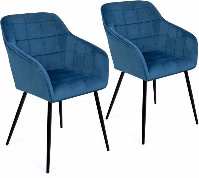 Set di 2 sedie MADY in velluto blu con braccioli e struttura in metallo nero per soggiorno e sala da pranzo – 1