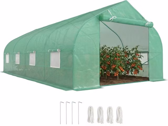 Serra da giardino Minimal in plastica e acciaio verde con rete e finestre L: 600 cm, P: 300 cm, H: 200 cm