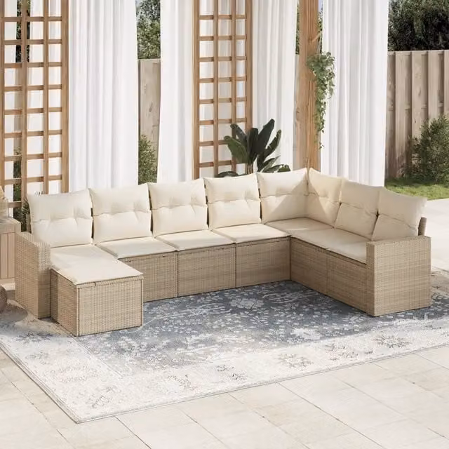 Set Divano da Giardino 8 pz con Cuscini Beige in Polyrattan 3219348