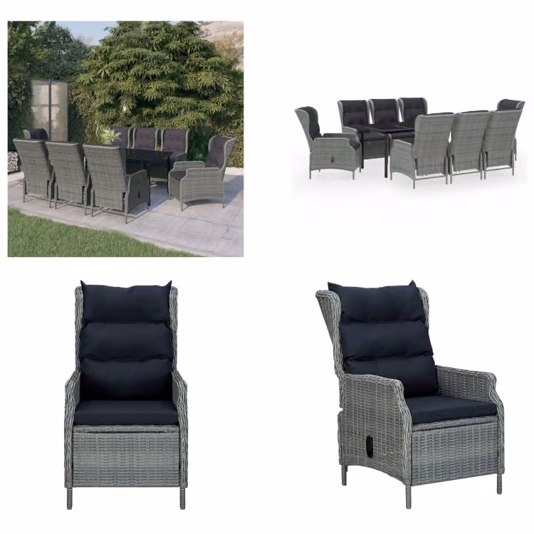 vidaXL Set da pranzo da giardino 9 pezzi grigio chiaro - Set da pranzo da giardino - Set da pranzo in polirattan - Set da pranzo da esterno