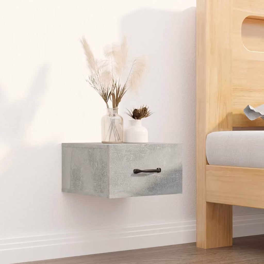 Comodino a muro vidaXL moderno in legno e MDF colore grigio cemento L 35 cm x P 35 cm x H 20 cm