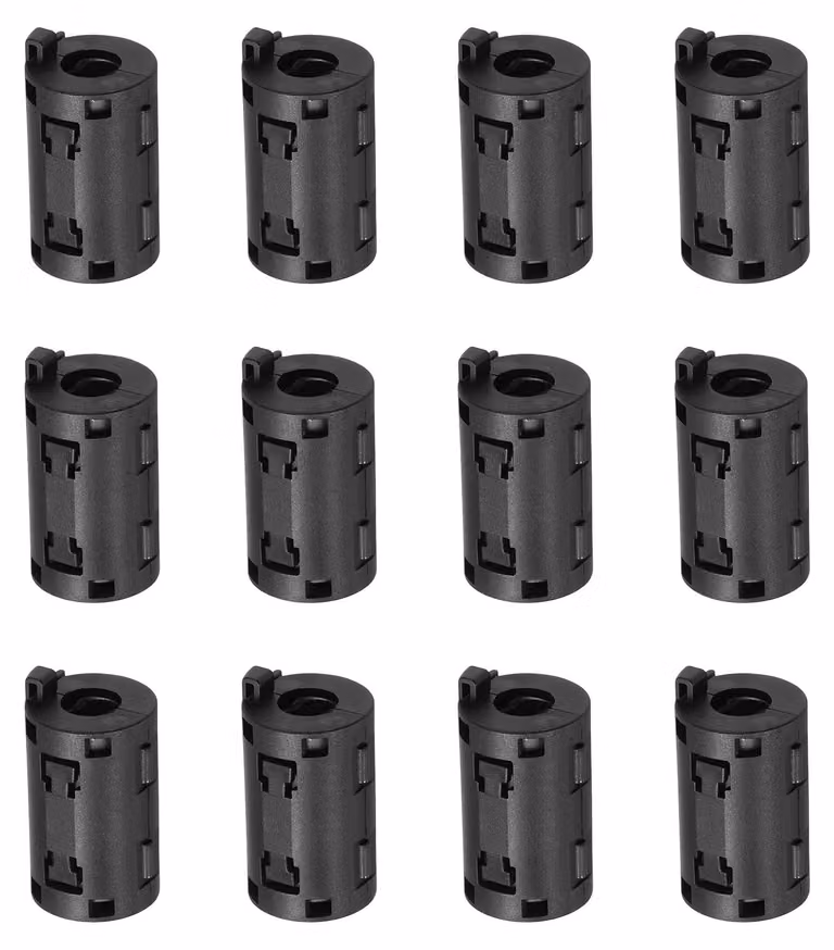 Anello ferromagnetico con clip, diametro interno 9 mm, 0,35 pollici, confezione da 12 pezzi, colore nero