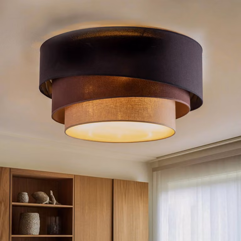 Plafoniera soffitto Trio Max Duolla, dimmerabile, Nero, Soggiorno / Sala da pranzo, Tessuto / Stoffa / Seta, Moderno, Plafoniera