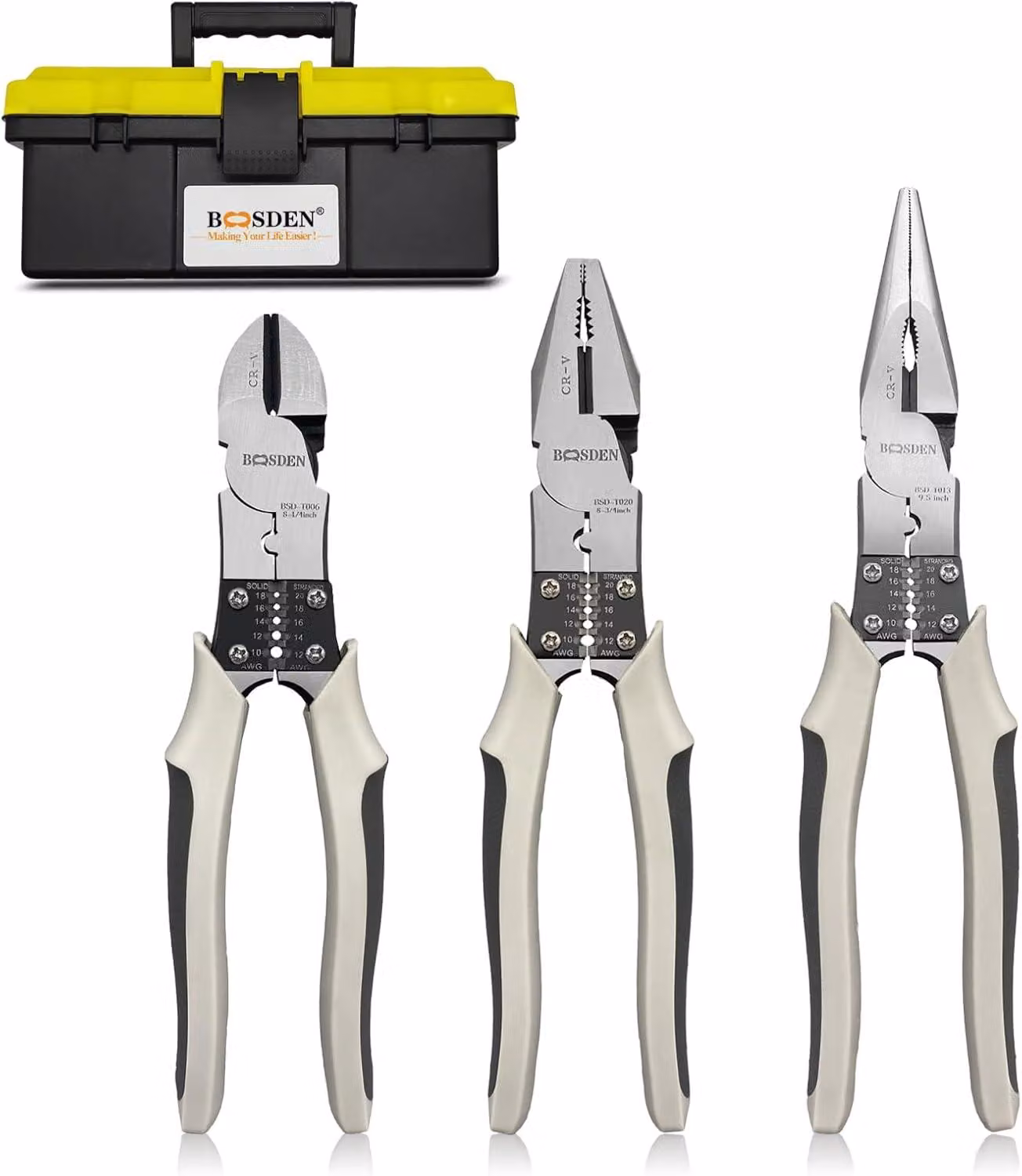 Set di utensili multifunzione con 3 tronchesi, da 9 e 8 pollici, completo di fodero, ideale per lavori di bricolage