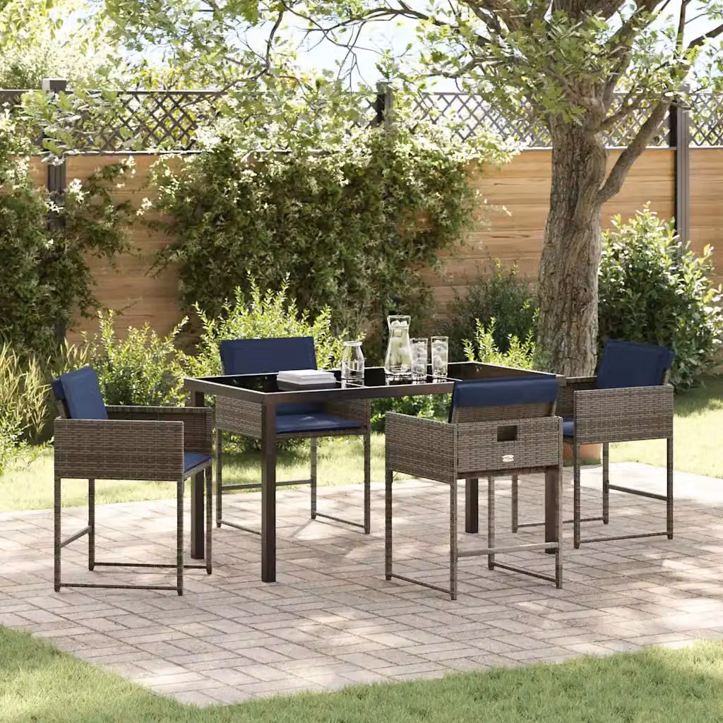 Set da pranzo per giardino e terrazzo vidaXL in polyrattan e vetro, 5 pezzi, Grigio