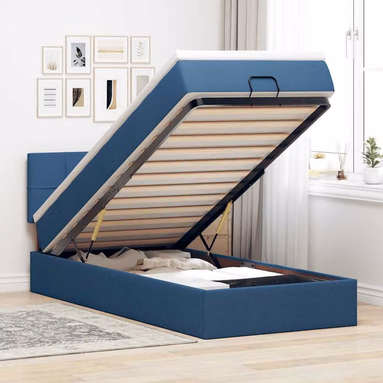 vidaXL Pouf Letto con Materasso Blu e Bianco in Tessuto L: 200 cm, P: 100 cm, H: 88 cm