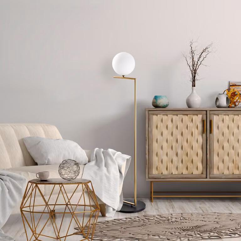 Opviq, Luminar - 14181, Lampada da terra, oro, CORPO IN METALLO, 37 x 30 x 140 cm