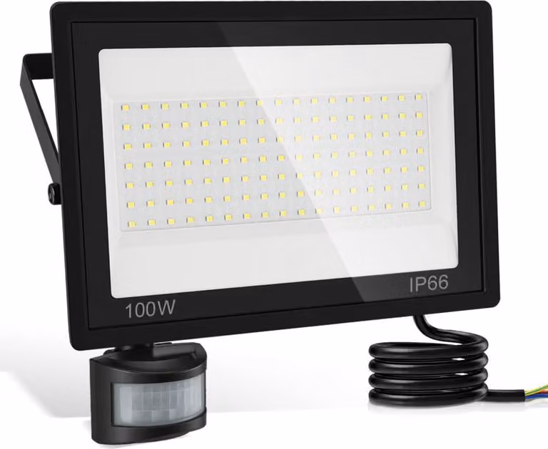Izrielar Faretto LED con rilevatore di movimento 4X 100W, impermeabile IP66, faretto da giardino, proiettore LED 6000K