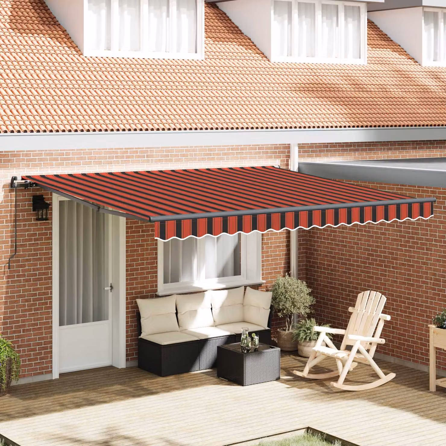 Tenda retrattile vidaXL con bracci pieghevoli in alluminio e tessuto in poliestere, arancione e marrone, L: 400 cm, P: 350 cm