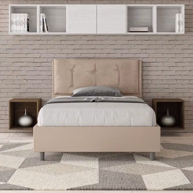 Letto imbottito ITYHOME in similpelle beige con rete, L/P/H: 120 x 200 cm