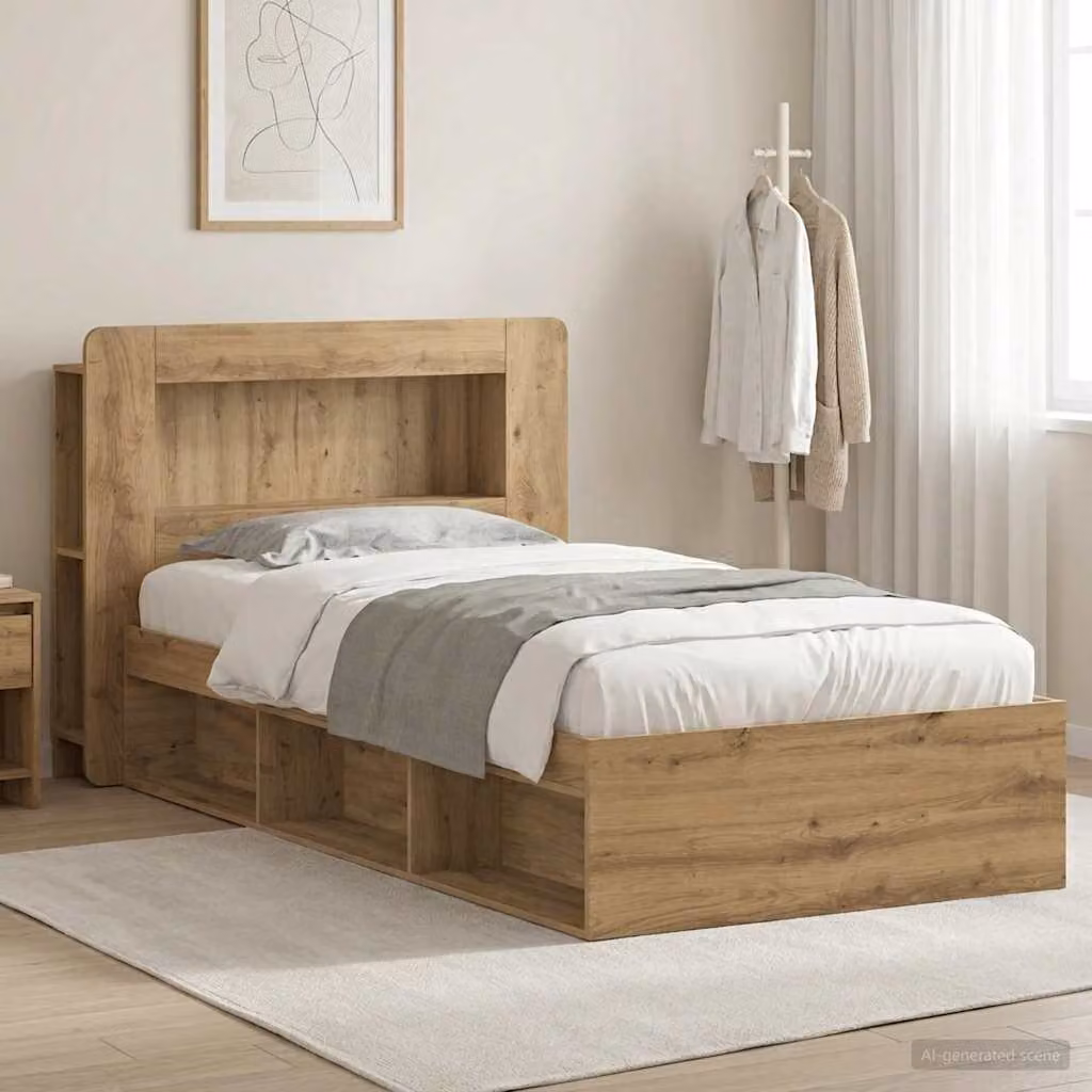 vidaXL Letto con Contenitore in Rovere Artigianale e Cassetti, Marrone, L 100 x P 200 cm