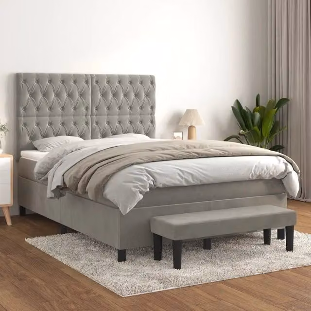 Letto Ibrido con Giroletto a Molle e Materasso vidaXL in Velluto Grigio e Bianco L/P/H: 140 x 190 cm