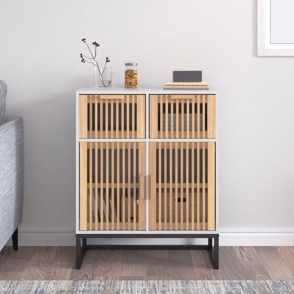 Credenza a muro vidaXL bianca in legno di pino con ante a battente L 60 cm x P 30 cm x H 75 cm