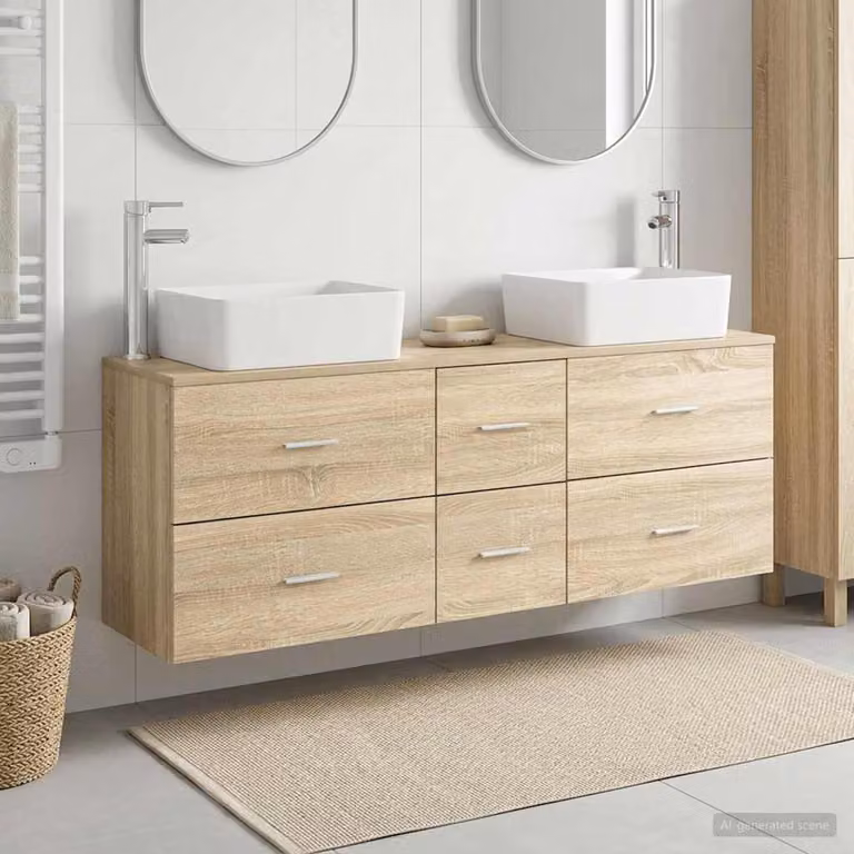 Set di armadi da bagno moderni vidaXL in legno e metallo marrone, 3 pezzi, L: 136 cm, P: 35 cm, H: 80 cm