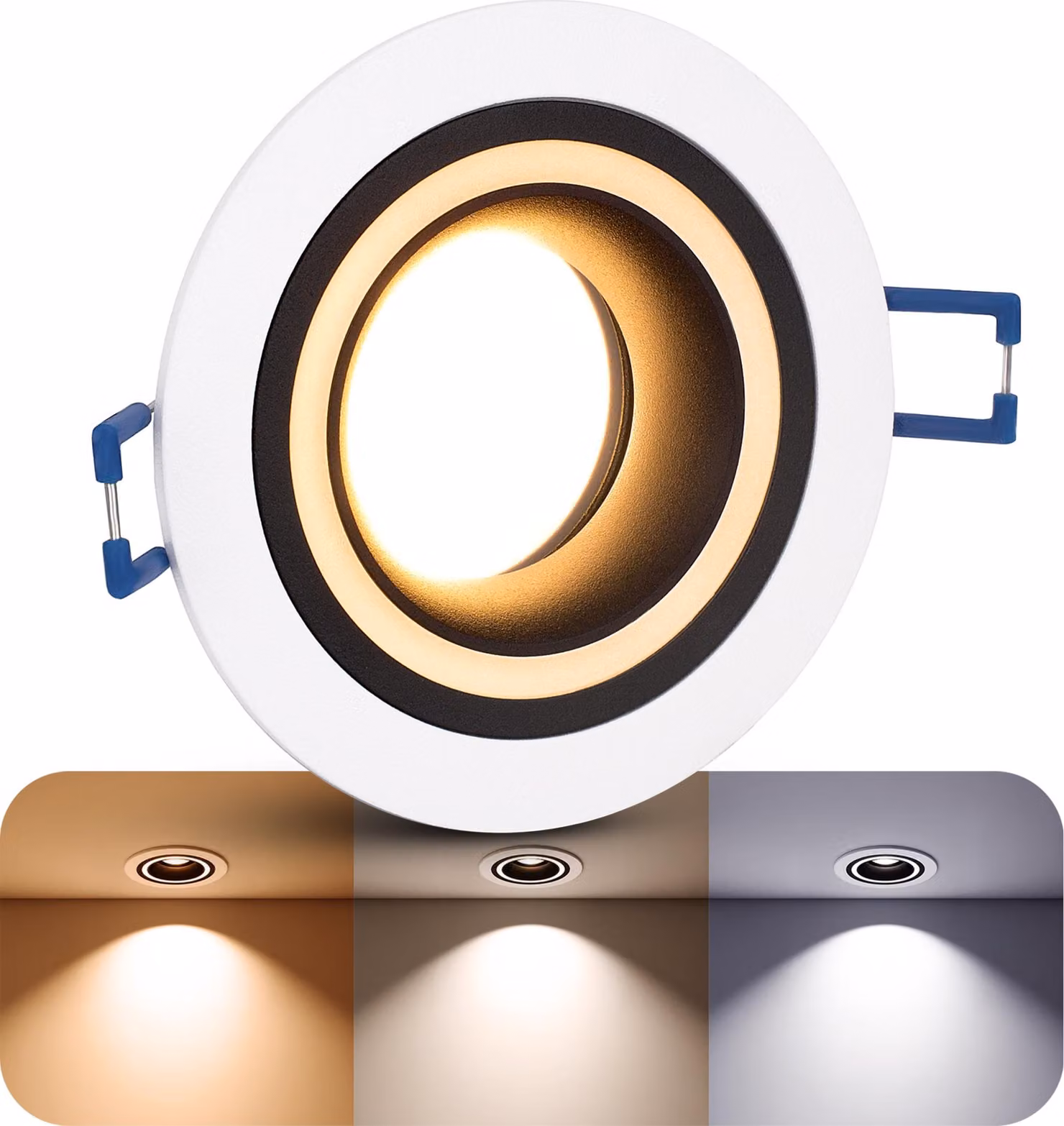 SSC-LUXon Matapo Faretto da incasso bianco e nero con anello luminoso incl. modulo lampadina LED 4W tre colori della luce regolabili 3CCT - Faretto da incasso di design 230V