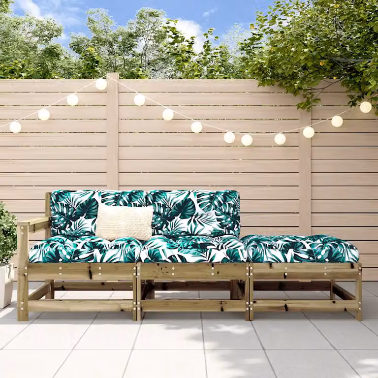 vidaXL Set Divani da Giardino a L con Cuscini in Tessuto Floreale e Legno di Pino Trattato Marrone e Verde