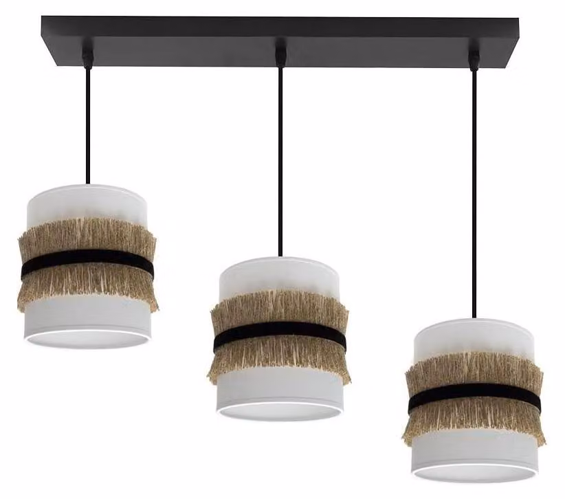Ciabatta multipresa da parete, con 3 prese, colore nero/bianco, materiale: juta, dimensioni: 60x16 cm