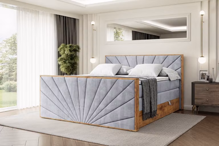 Letto boxspring ALTDECOR con materasso e rete a doghe, topper, pediera, letto imbottito con contenitore, letto con spazio contenitivo, materassi H3 e H4, letto matrimoniale -LOLLI6-Z KING-140x200 - Grigio Monolith